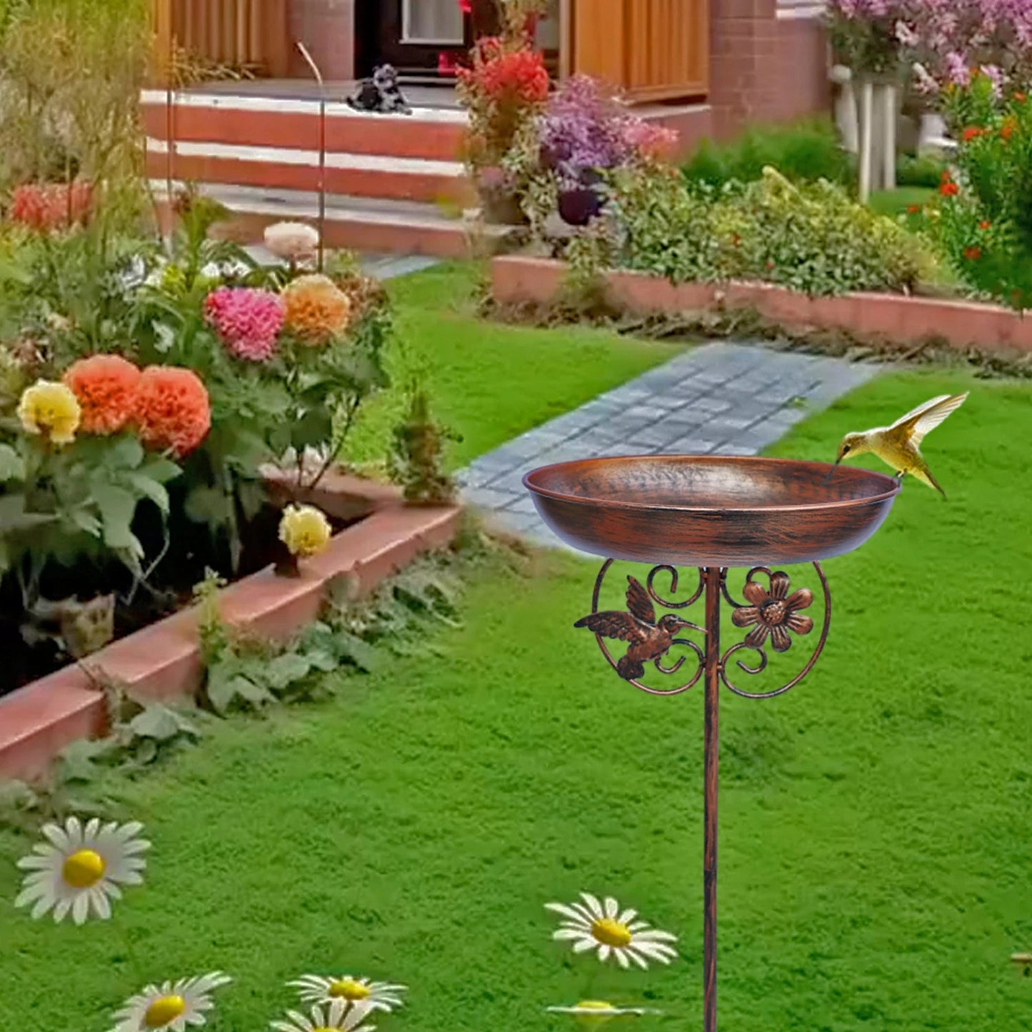 1PC Garden Metal Bird Bath/Feeder, Detachable Cast Iron Decorative Bird Feeder, Suitable for Garden, Patio, and Lawn Decorat