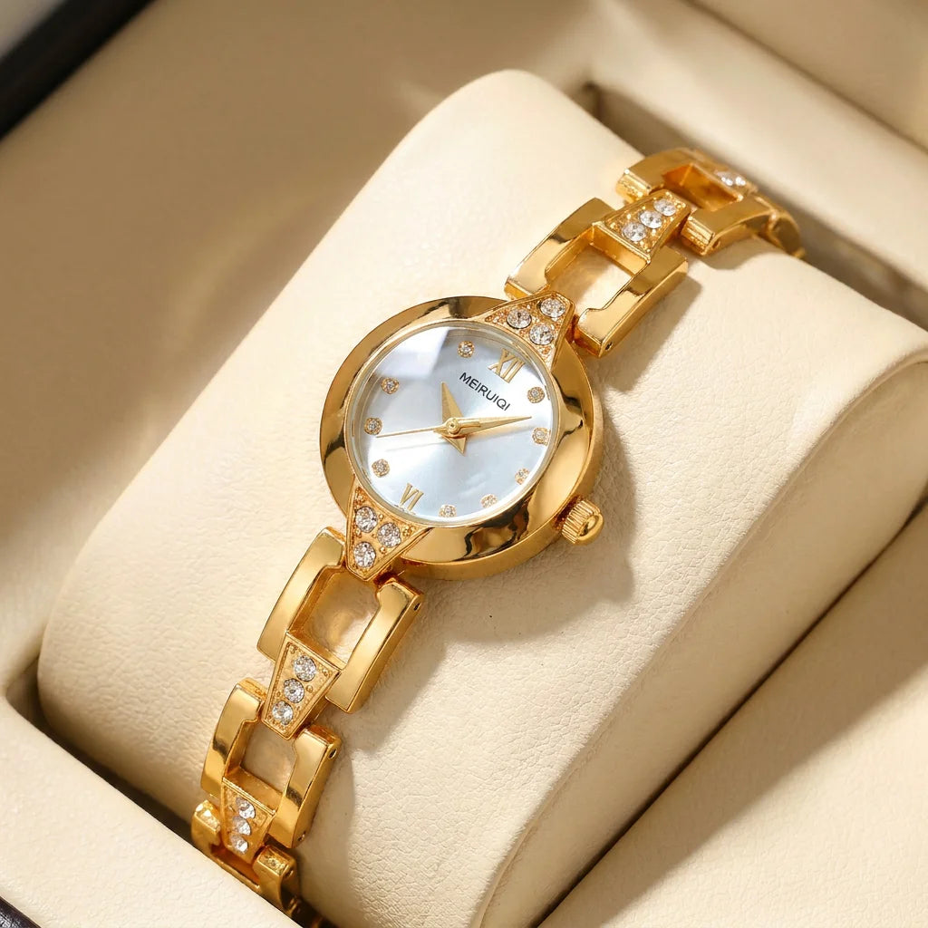 1pcs Women's white dial alloy strap vintage fashion slim bracelet rhinestone details Quartz Watch for business party holiday