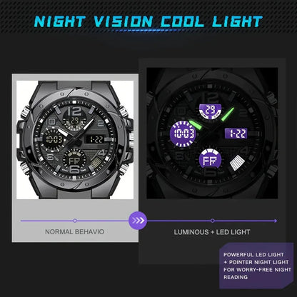 Cool men's multifunctional waterproof night light dual display technology outdoor sports electronic watch for men and women