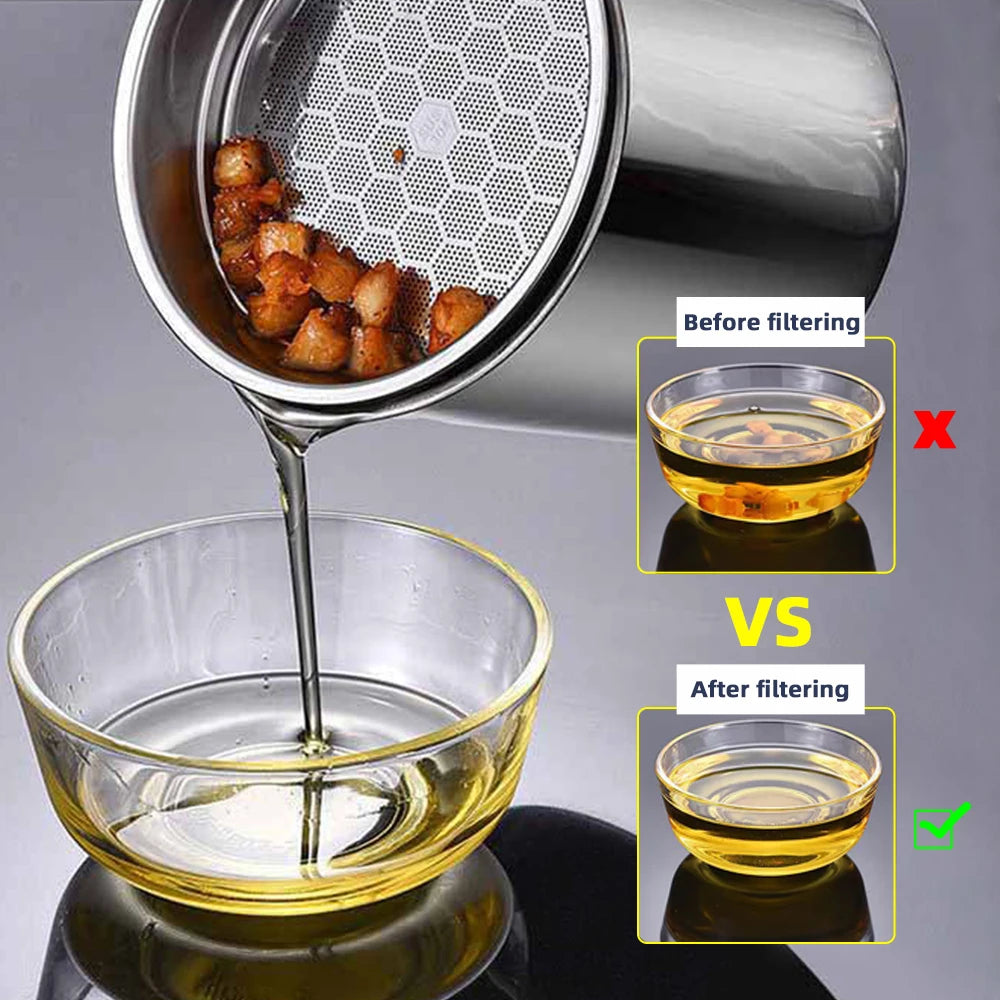 Grease Container Oil Pot With Fine Mesh Strainer Oil Storage Pots Bacon Strainers Stainless Steel Can For Frying Storage
