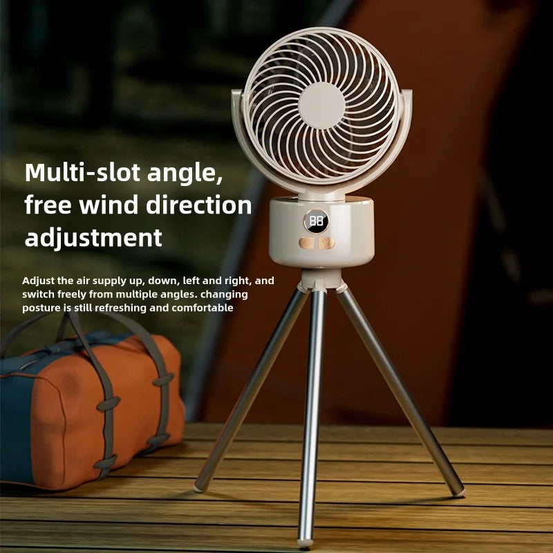 Outdoor Camping Fan, Portable Foldable Detachable Digital Display USB Rechargeable Oscillating Mini Fan for Travel Tents Fishing