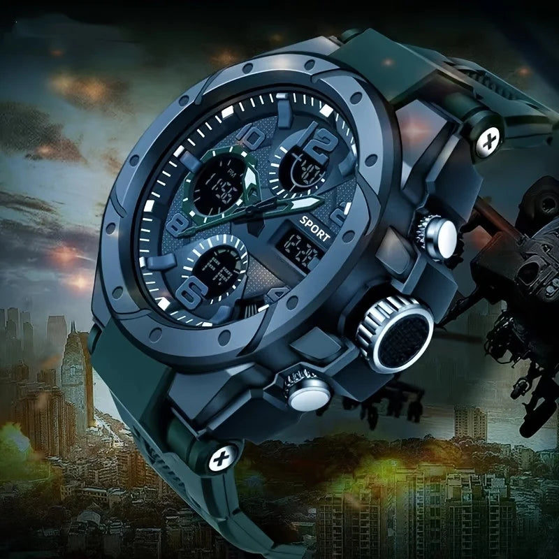Cool men's multifunctional waterproof night light dual display technology outdoor sports electronic watch for men and women