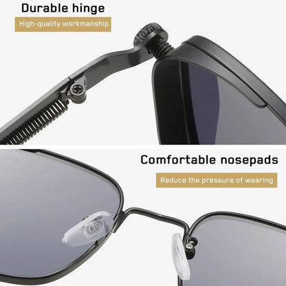 Polarized Sunglasses for Men Anti-UV Driving Glasses Fashion Metal Punk Style Sunglasses with Spring Hinges Women Eyepiece