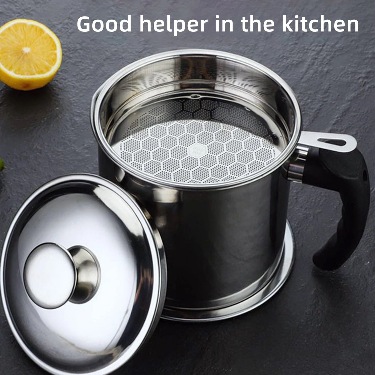 Grease Container Oil Pot With Fine Mesh Strainer Oil Storage Pots Bacon Strainers Stainless Steel Can For Frying Storage