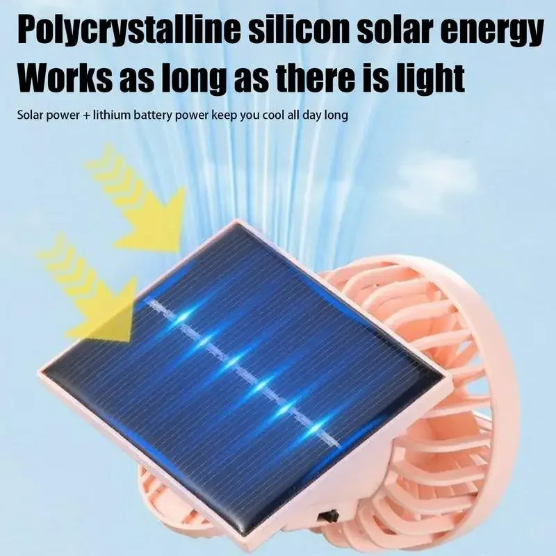1pc Solar Powered Portable Hand Clip Fan USB Rechargeable Mini Fan Clip On Air Cooling Fan For Summer Outdoor Hiking Camping