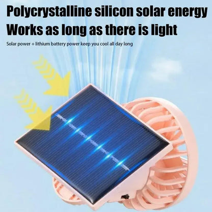 1pc Solar Powered Portable Hand Clip Fan USB Rechargeable Mini Fan Clip On Air Cooling Fan For Summer Outdoor Hiking Camping